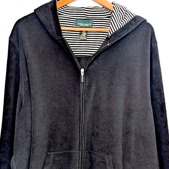LAUREN Ralph Lauren | Black Terry Cloth Full Zip Hoodie Athleisure | Size 2X - Picture 3 of 12